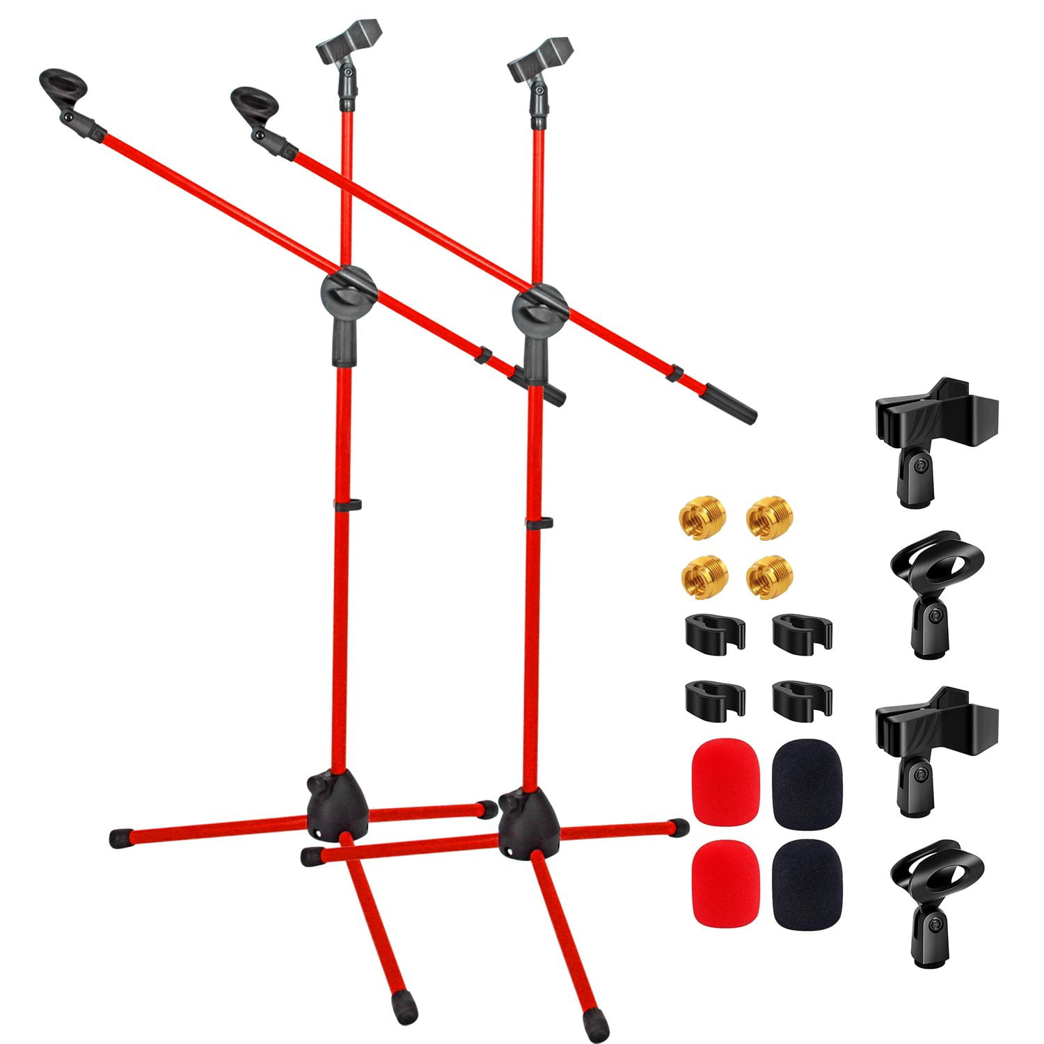 2-Pack Adjustable Microphone Stand with Boom Arm, Dual Mic Holder, Heavy Duty Tripod Floor Stand for Studio Recording & Live Performance