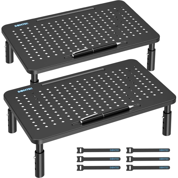2 Pack Adjustable Monitor Stand Riser with Drawer, Supports 44lbs