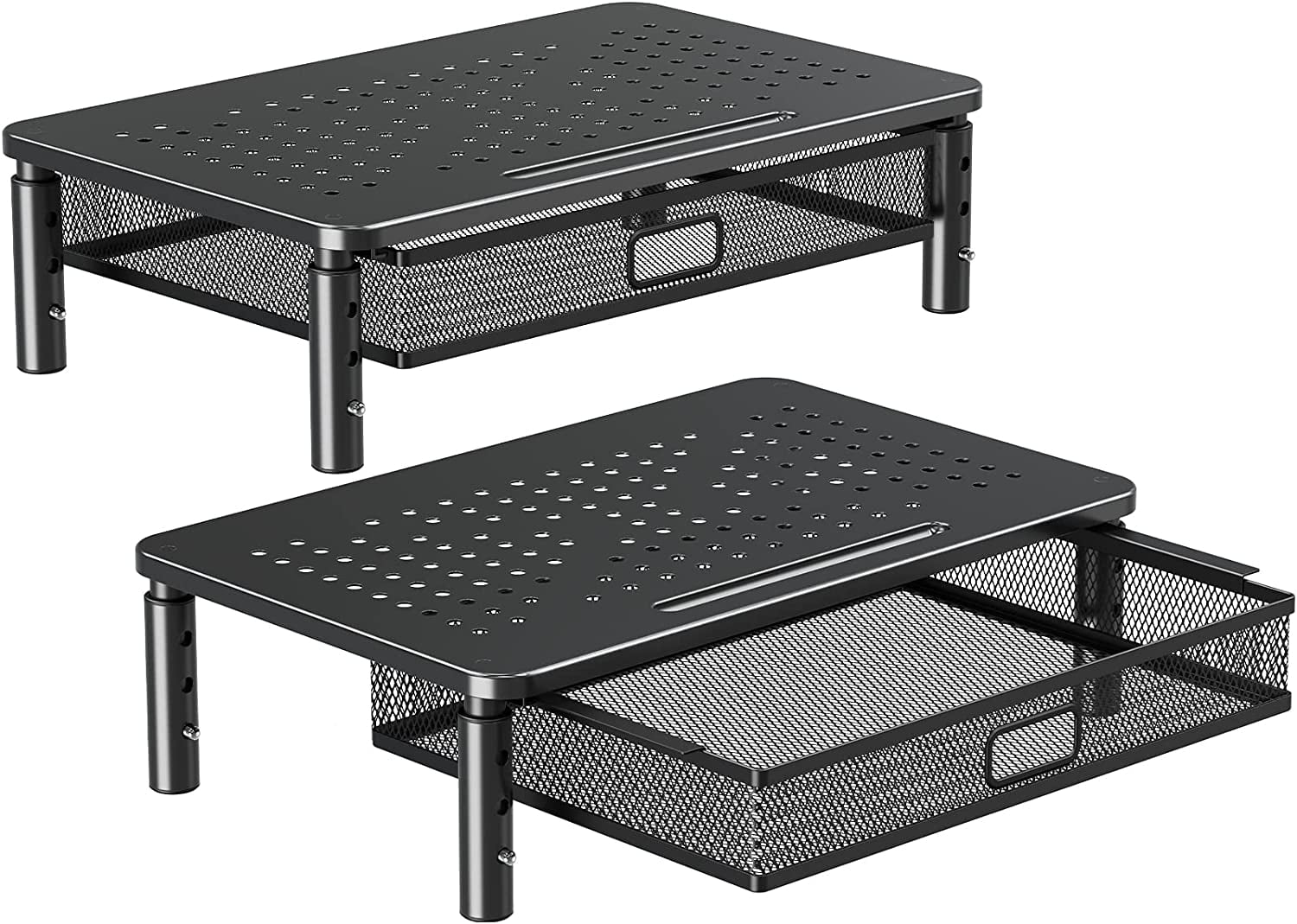 2-Pack Adjustable Monitor Stand with Storage Drawer - 3-Level Height ...
