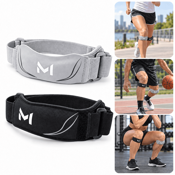 2 Pack Adjustable Patella Tendon Knee Strap for Men & Women, Patellar Support Band with Silicone Pad for Jumpers Knee, Tendonitis, Running, Basketball & Squats Pain Relief