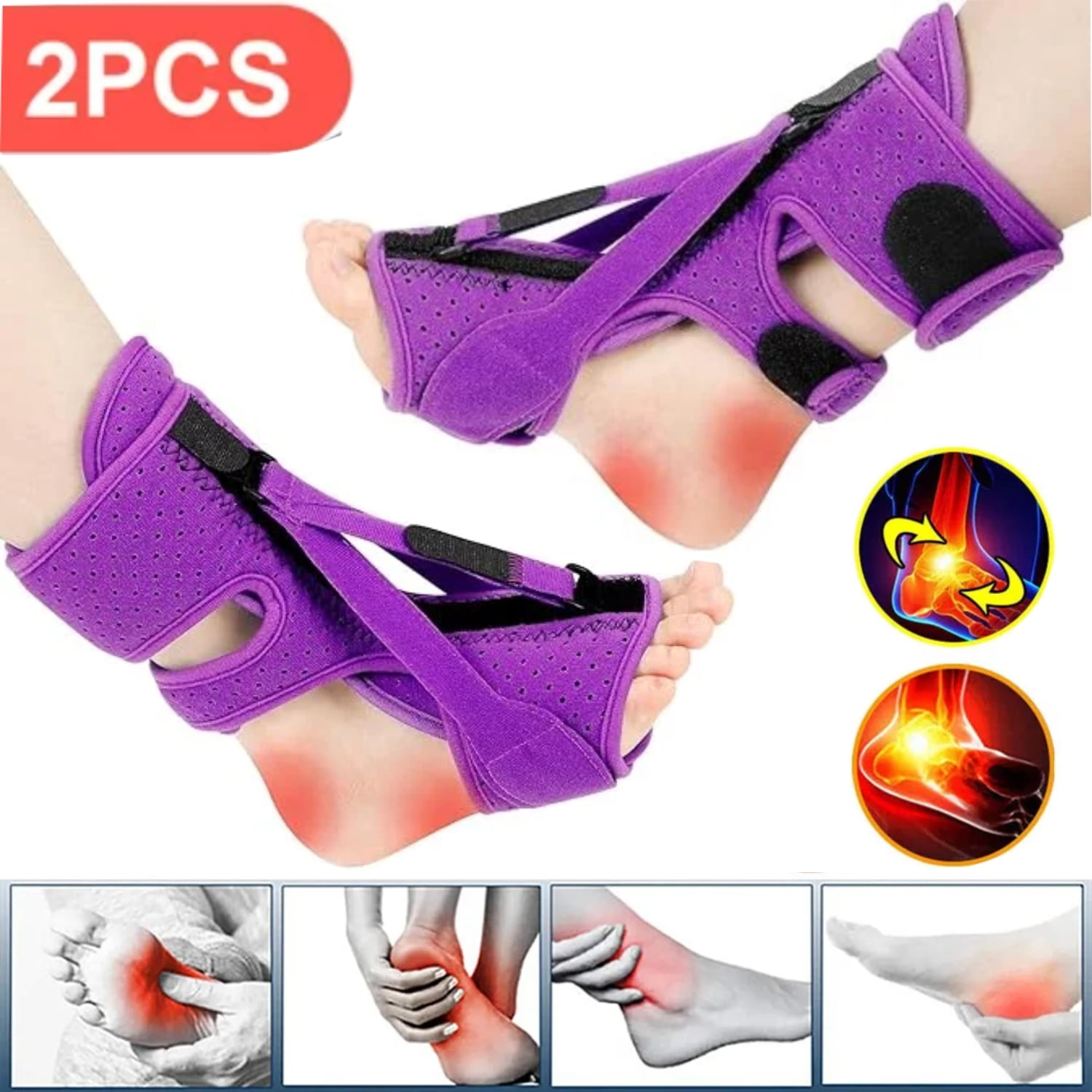 2 Pack Adjustable Plantar Fasciitis Night Splint,Upgrade 3 Adjustable Straps Plantar Fasciitis Relief Night Splint for Women \u0026 Men