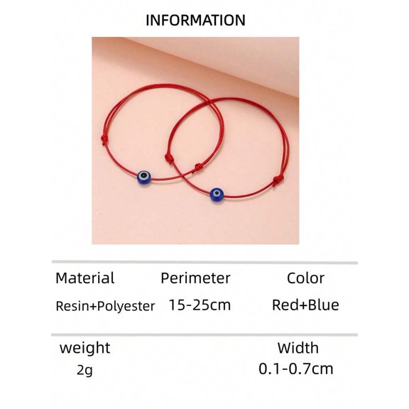 2-Pack Adjustable Red Rope Evil Eye Couple Bracelets, Minimalist Fashion Jewelry Gift