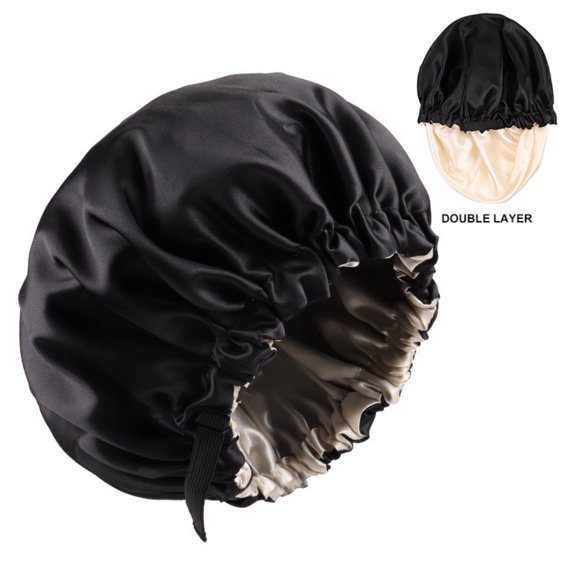 2-Pack Adjustable Satin Bonnet for Women, Double-Layer Sleep Cap & Shower Hat