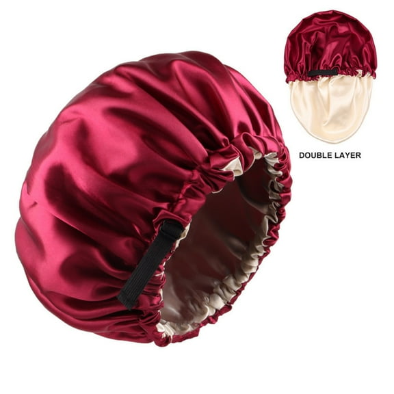 2-Pack Adjustable Satin Bonnet for Women, Double-Layer Sleep Cap & Shower Hat