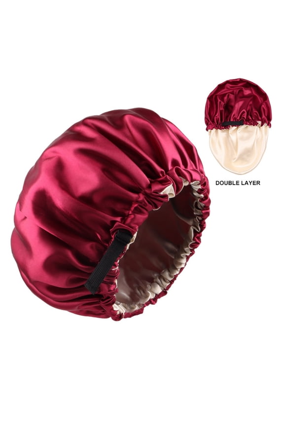2-Pack Adjustable Satin Bonnet for Women, Double-Layer Sleep Cap & Shower Hat