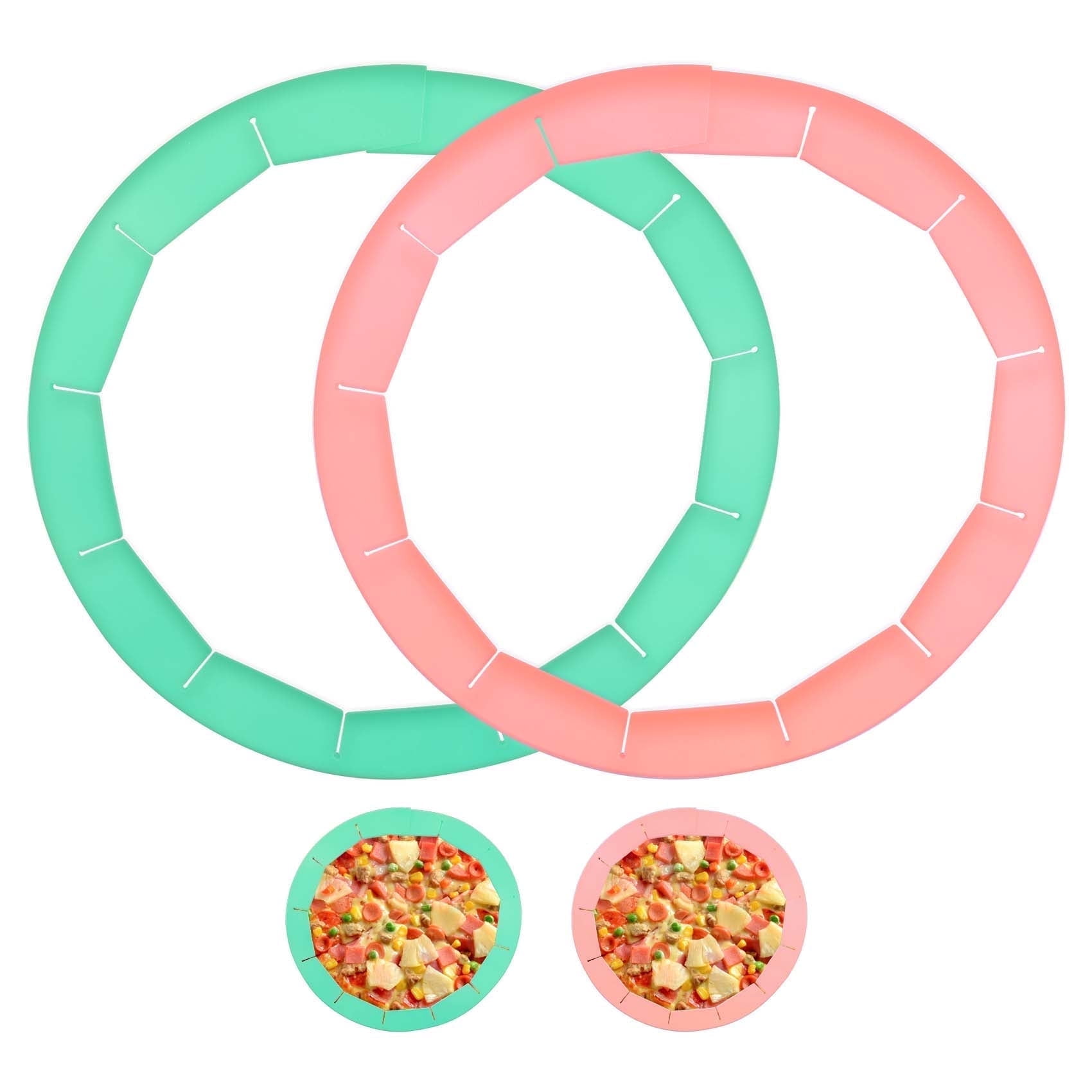 2-Pack Adjustable Silicone Pie Crust Shields for 8-12" Pies, Oven-Safe Reusable Baking Protector Rings(Green ＆ Pink)