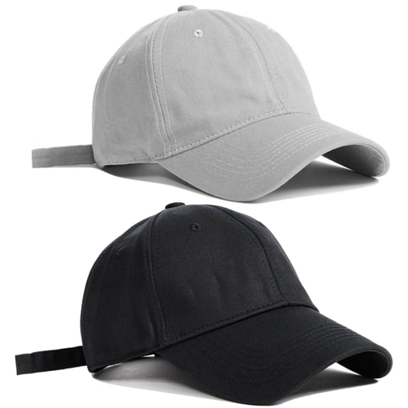 2 Pack Baseball Cap Adjustable Size Cotton Hat for Running Workouts and Outdoor Activities All Seasons, One Size, Black, Gray
