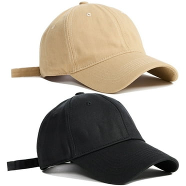 2 Pack Adjustable Size Cotton Baseball Cap for Running Workouts and Outdoor Activities All Seasons, One Size Hat, Black, Khaki
