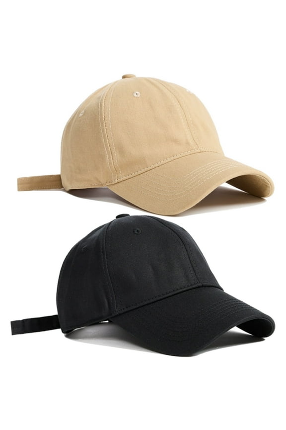 2 Pack Adjustable Size Cotton Baseball Cap for Running Workouts and Outdoor Activities All Seasons, One Size Hat, Black, Khaki