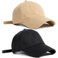 thumbnail image 1 of 2 Pack Baseball Cap Adjustable Size Cotton Hat for Running Workouts and Outdoor Activities All Seasons, One Size, Black, Khaki, 1 of 6