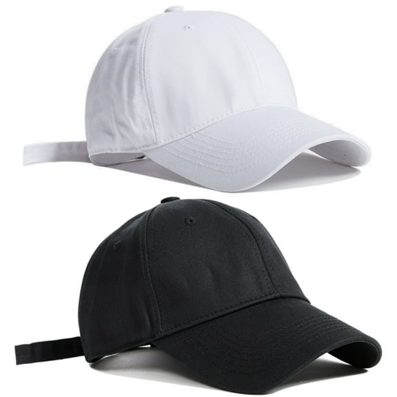 2 Pack Adjustable Size Cotton Baseball Cap for Running Workouts and Outdoor Activities All Seasons, One Size Hat, Black, White