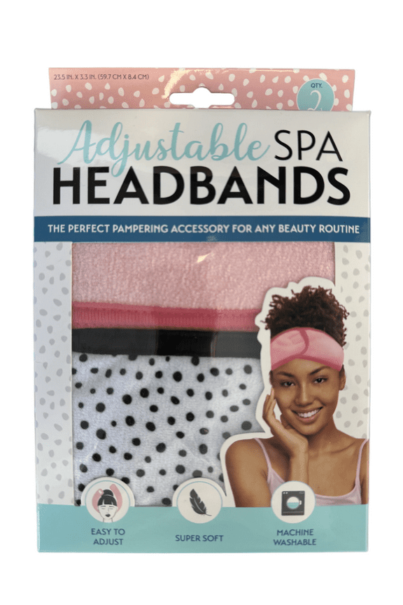 2-Pack Adjustable Spa Headband – Ultra-Soft and Customizable Fit for Skincare Routines, Personal or Professional Use, Machine Washable for Ultimate Relaxation and Convenience, Pink White Black
