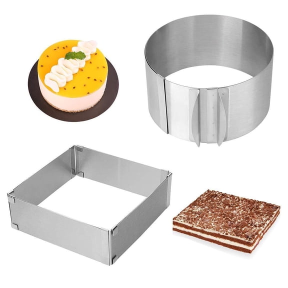 2 Pack Adjustable Stainless Steel Cake Mousse Mold Ring Pastry Baking Tool