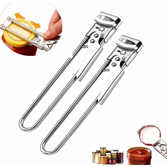 DEDRFUC 2Pcs Jar Opener for Seniors Arthritis+Gripper Pad, Adjustable Stainless Steel Bottle Opener, Effortless Opening for Any Size Caps