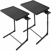 2 Pack Adjustable TV Tray Table,Comfortable Folding Table with 6 Height & 3 Tilt Angle,Portable Laptop Table,Dinner Tray Sofa Desk for Home Office,Black