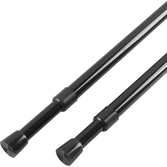 2 Pack Adjustable Tension Curtain Rods 5/8" Black, Extendable 18-30 Inch, Spring Loaded Tension Bars for Windows, Closets, RV Use