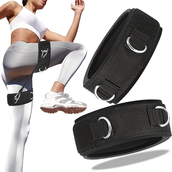 2 Pack Adjustable Thigh Training Straps with Neoprene Padding and D-Rings, Leg Cuffs for Cable Machine, Resistance Band, Glute, Hamstring, Speed and Agility Training