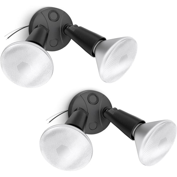 2-Pack Adjustable Twin PAR Holder, Outdoor Flood Light Fixture Max 300W (Bulbs Not Included), Switch Controlled Security Lights, Exterior Flood Lighting for Gara, Driveway, Porch