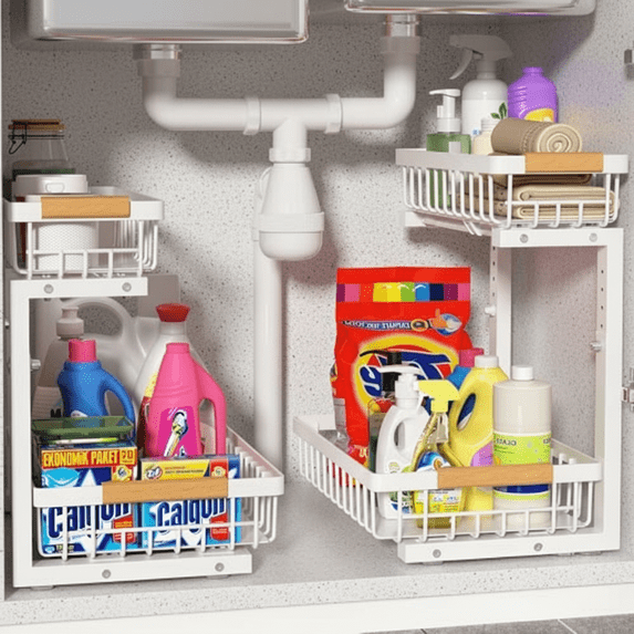 2-Pack Adjustable Under Sink Organizer with Slide-Out Shelves, Large ...