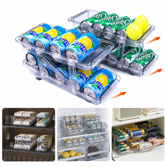 2 Pack Adjustable Stackable Soda Can Dispenser, Fridge Beverage Organizer for Fridge Pantry Kitchen Cabinet Countertop