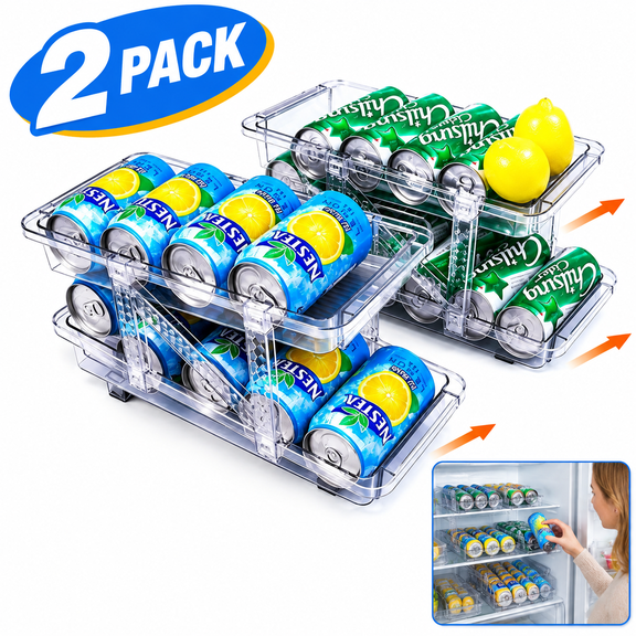 2 Pack Adjustable Stackable Soda Can Dispenser, Fridge Beverage Organizer for Fridge Pantry Kitchen Cabinet Countertop