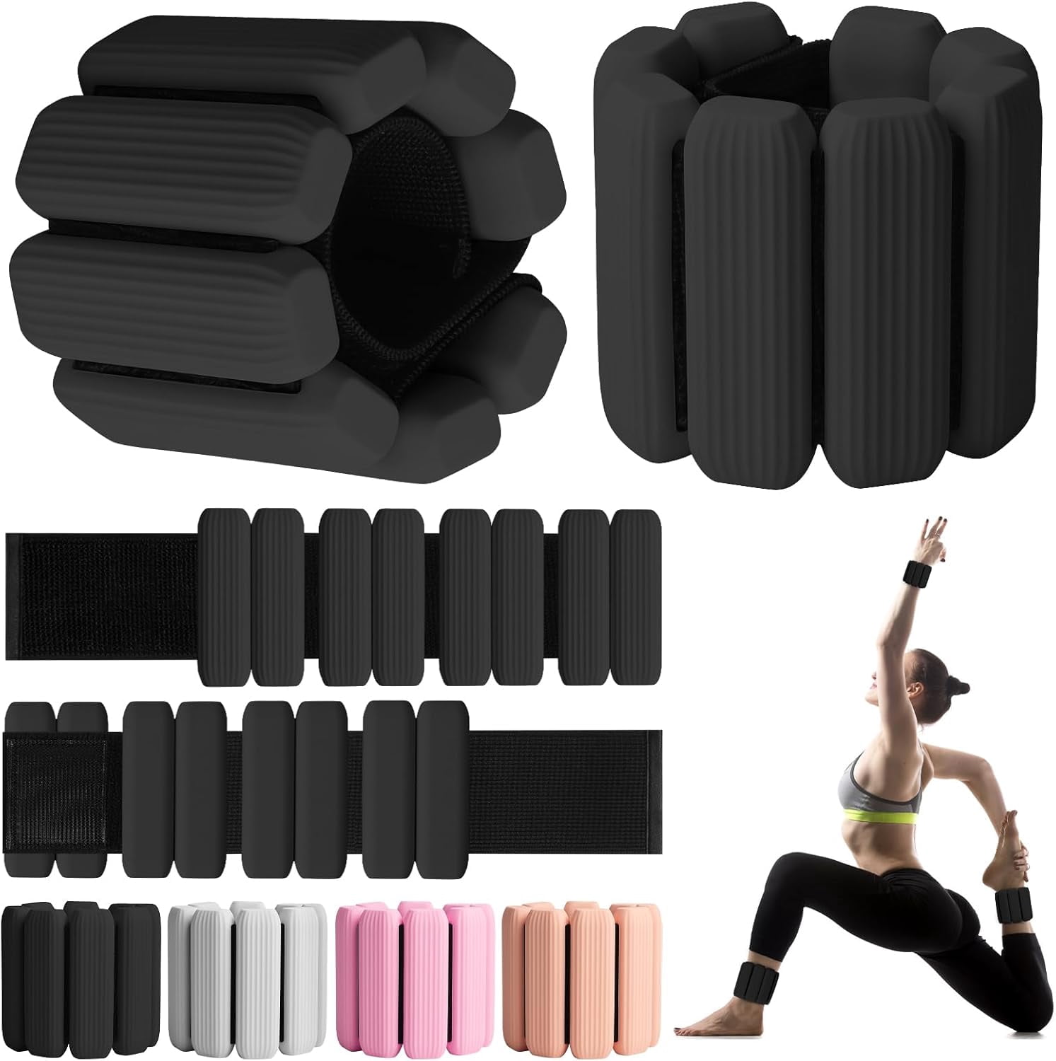 2-Pack Adjustable Wrist & Ankle Weights - 2lb Wearable Weights for Women & Men - Silicone Wrist Bangles for Walking, Yoga, Pilates, Gym & Arm/Leg Workouts