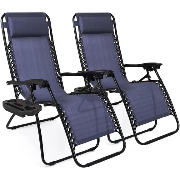 2-Pack Adjustable Zero Gravity Lounge Chair with Steel Mesh Fabric: Reclining Lawn Chair Featuring Comfort Pillow, Cup Holder Tray, and Customizable Recline Positions