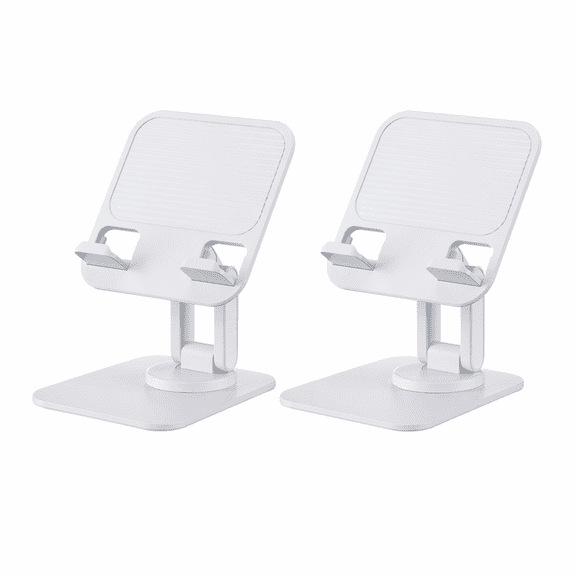 2-piece white iPad stand for desk, ultra-thin and foldable, equipped with heavy-duty base, which can provide stable support