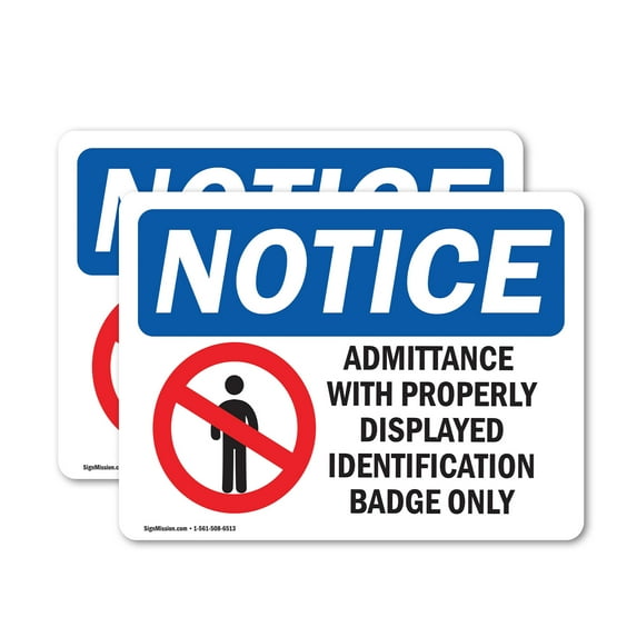 (2 Pack) Admittance With ID Badge Only OSHA Notice Sign 5 Inch X 3.5 Inch Vinyl Label Decal Sticker Weather Resistant, UV Protected for Workplace, Business, and Construction Site, Made