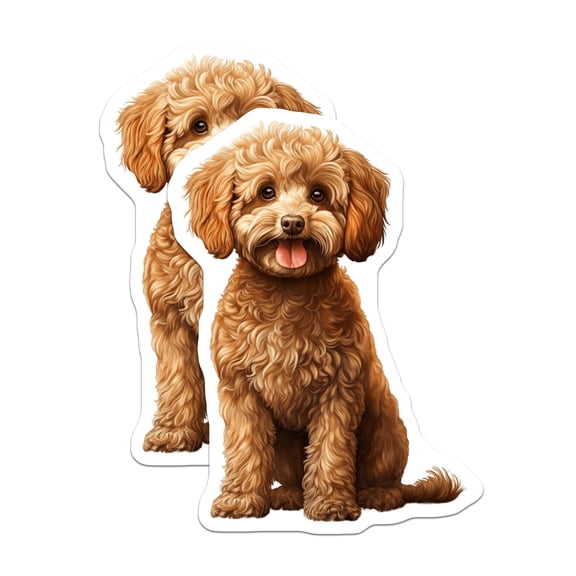 (2 Pack) Adorable Doodle Stickers - Cute Poodle Mix Puppy Decals - Dog Mom Aesthetic - Pet Owner Art - 5" On Longest Side - Sticks to Smooth Flat Surfaces - Made in USA - BMCS30034