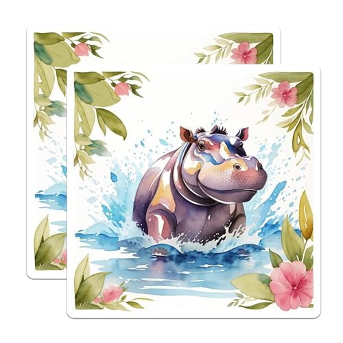 (2 Pack) Adorable Hippo Magnets Magnets - Animal Art - Kitchen Decor - 5" On Longest Side - Made in USA - Sticks to Refrigerators & Metal Surfaces - MAG8700