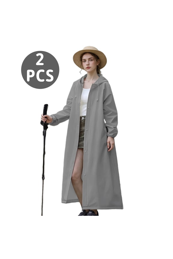 2-Pack Adult EVA Waterproof Hooded Lightweight Rain Ponchos for Men & Women Gray