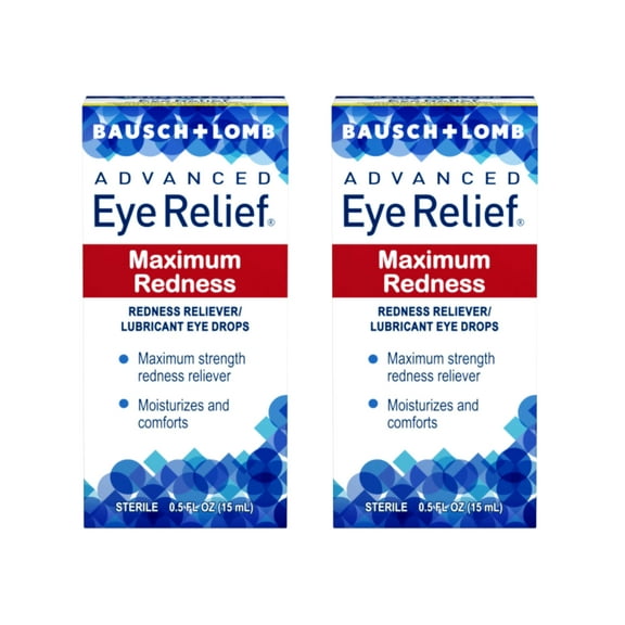 2 Pack - Advanced Eye Relief Maximum Redness, Redness Reliever Lubricant Eye Drops from Bausch & Lomb, for Dry Eyes & Redness Relief, 0.5 Fl Oz (15 mL)
