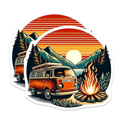 (2 Pack) Adventure Camper Magnets - Retro Van Art - Outdoor Lovers D????cor - 5" On Longest Side - for Cars, Fridges, Toolboxes - Made in USA - MAG6418