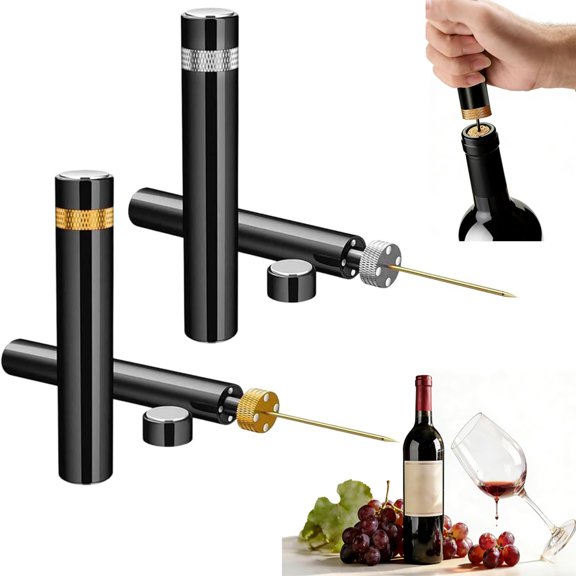 2 Pack Aeropop Wine Openers, Travel Portable Pocket Air Pressure Pump Wine Bottle Opener Set, Needle Type Corkscrew for Mini Gadget for Home Restaurant Party (Gold + Silver)