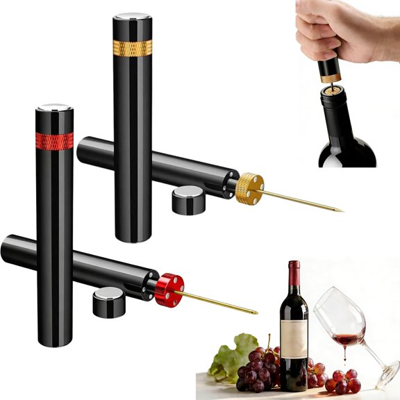 2 Pack Aeropop Wine Openers, Travel Portable Pocket Air Pressure Pump Wine Bottle Opener Set, Needle Type Corkscrew for Mini Gadget for Home Restaurant Party (Golden & Red)