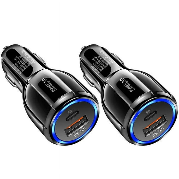 2 Pack Afflux 2 Port USB-C Type C + USB-A Fast Charging Car Charger Adapter Plug 18W USB-C + 18W USB-A Fast Car Charger for iPhone 15/14/13/12/11 Pro Max Mini, Samsung Galaxy S24/S23/S22/S21 Ultra
