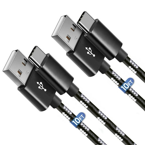 Afflux 2 Pack USB-A to USB-C Fast Charger Braided Type C Cable Compatible with iPhone 17 / 16 / 15 Pro Max Plus Air, Samsung Galaxy S25 S24 S23 Ultra, Google Pixel, iPad Pro, Universal (10ft, Black)