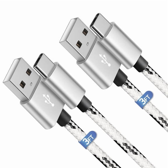 Afflux 2 Pack USB-A to USB-C Fast Charger Braided Type C Cable Compatible with iPhone 17 / 16 / 15 Pro Max Plus Air, Samsung Galaxy S25 S24 S23 Ultra, Google Pixel, iPad Pro, Universal (3ft, White)