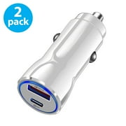 2-Pack Afflux Dual USB PD Fast Car Charger Adapter, USB-C (Type-C) and USB-A QC3.0 Quick Charge 3.0 Rapid Fast Charging Car Adapter for iPhone 13, 13 Pro Max, 13 Mini, 12/12 Pro/12 Mini, Universal