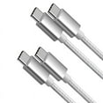 thumbnail image 1 of 2 Pack Afflux USB-C to USB-C PD Fast Charger Cable Data Sync Braided Cord Compatible with iPhone 16 /15 Pro Max Plus / Samsung Galaxy S24 S23 S22 Ultra / iPad Pro / Universal for Type-C (6ft, White), 1 of 5