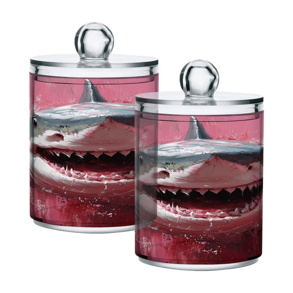 2 Pack Aggressive Shark Qtip Holder Dispenser Clear Plastic Storage Apothecary Jars for Cotton Swabs Balls Pads Floss
