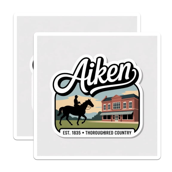 (2 Pack) Aiken SC Stickers - Thoroughbred Country - Horse Racing Decal - 5" On Longest Side - Sticks to Smooth Flat Surfaces - Made in USA - BMCS17877