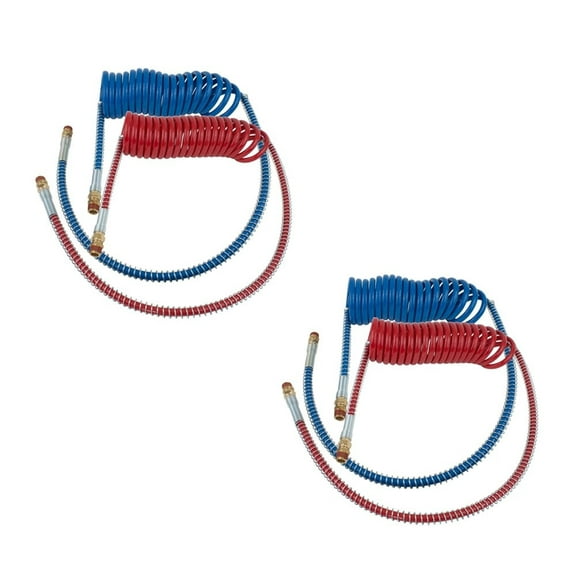 2 Pack Air Brake Coiled/Hose Assembly - 15Ft w/ 40" Pigtails Trailer End & 12" Tractor End - Air Lines for Semi Truck - Trailer Air Brake Hose Kit
