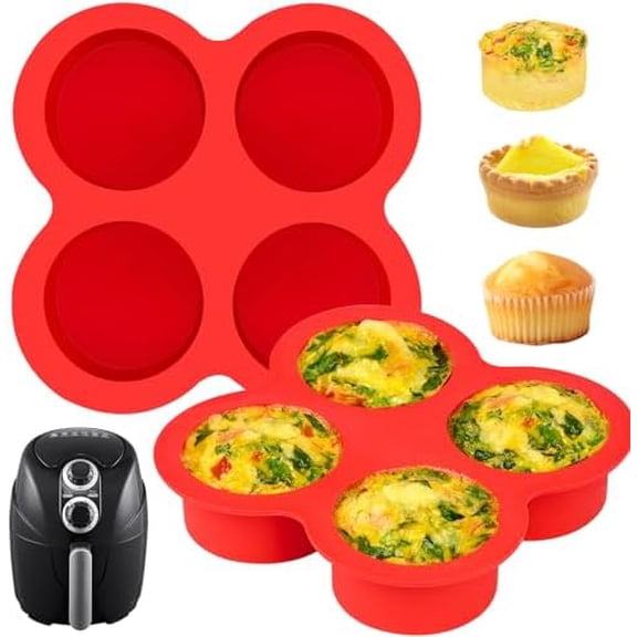 2 Pack Air Fryer Egg Bite Molds, 4-Cup Mini Round Muffin Pans Silicone Baking Molds for for Oven, Air Fryer and Pot