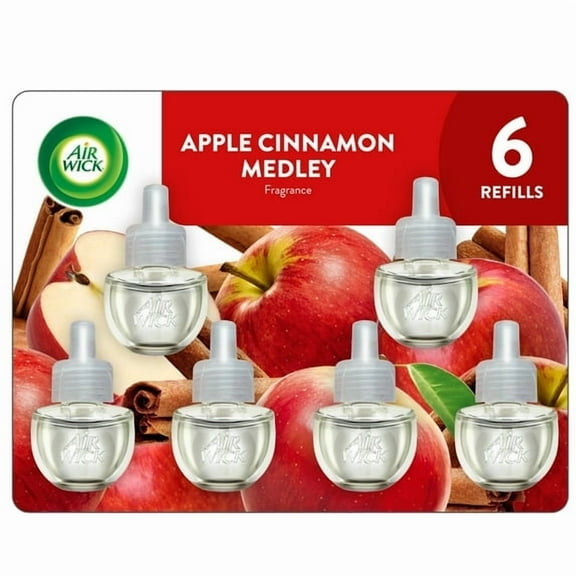 (2 Pack) Air Wick Plug-In Scented Oil Air Freshener Warmer Refills, Apple Cinnamon Medley, 6 Count