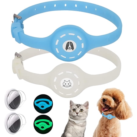 2 Pack AirTag Cat Collar and 2 Airtag Protector Compatible with Apple Air Tag (Neck 7.6-9.6")