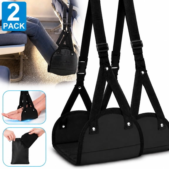 2 Pack Airplane Foot Hammock, Airplane Footrest with Premium Memory Foam, Adjustable Length Foot Hammock for Plane Travel, Airplane Foot Rest Relax Your Feet in The Airline Train Office Home