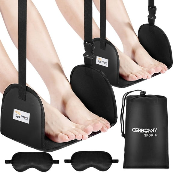 2-Pack Airplane Foot Rest - Portable and Adjustable Airplane Foot Hammock for Plane Travel to Relaxing Your Feet - Office Footrests(1 Eyemask)