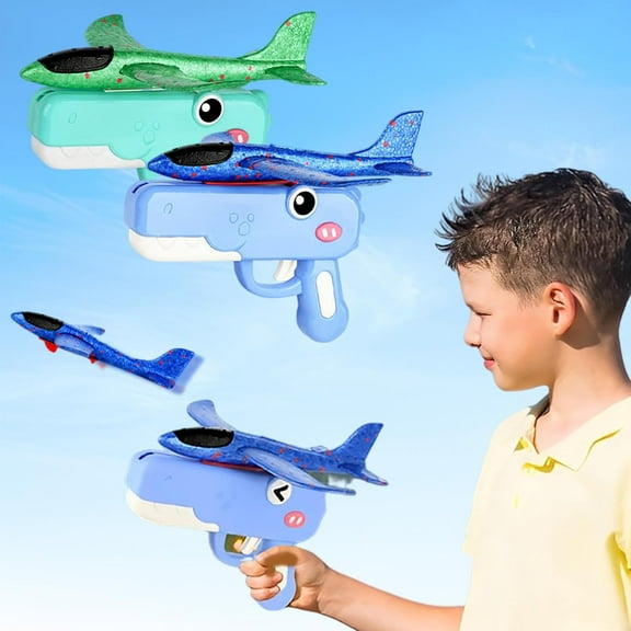 2 Pack Airplane Launcher Toys for Kids, Outdoor Flying Toys with 2 Flight Modes, Glider Planes for Boys Girls Ages 4-12, Birthday Party Gifts